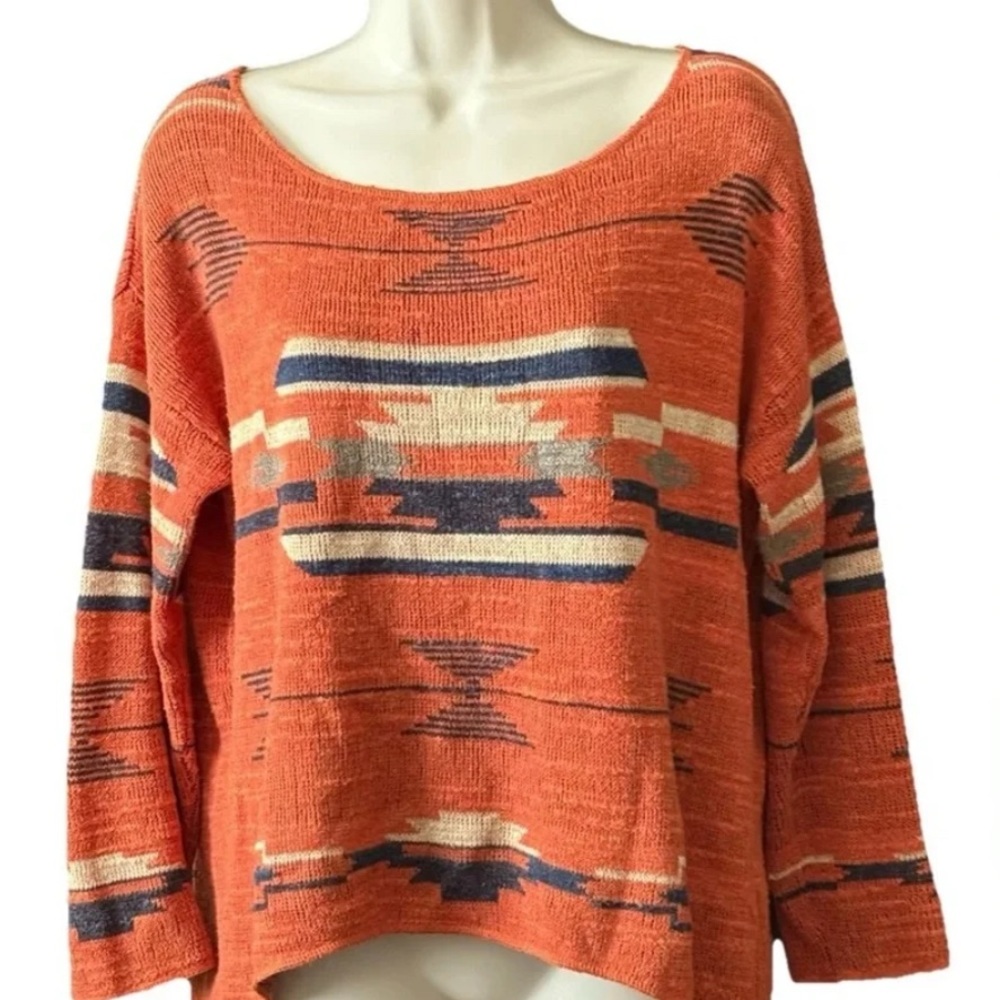 Denim & Supply Ralph Lauren Aztec Southwestern Cotton Sweater Orange Size L